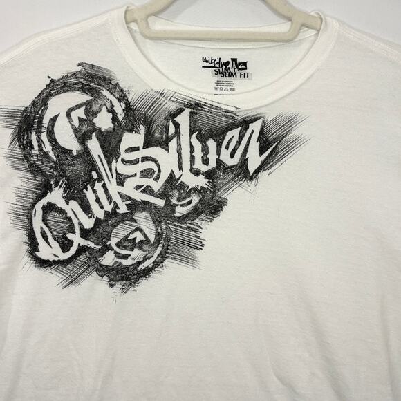 Quiksilver Mens Size L Graphic Tee T-Shirt Y2K Slim Fit White Surf Snowboard - Picture 13 of 13
